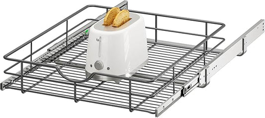 Pull Out Shelves - 20" W x 22" D Soft Close Pull Out Cabinet Organizer 1 Tier - Sliding Shelves with Shelf Liner - Heavy Duty Steel Wire Drawers for Kitchen Cabinets, Pantry, Bathroom