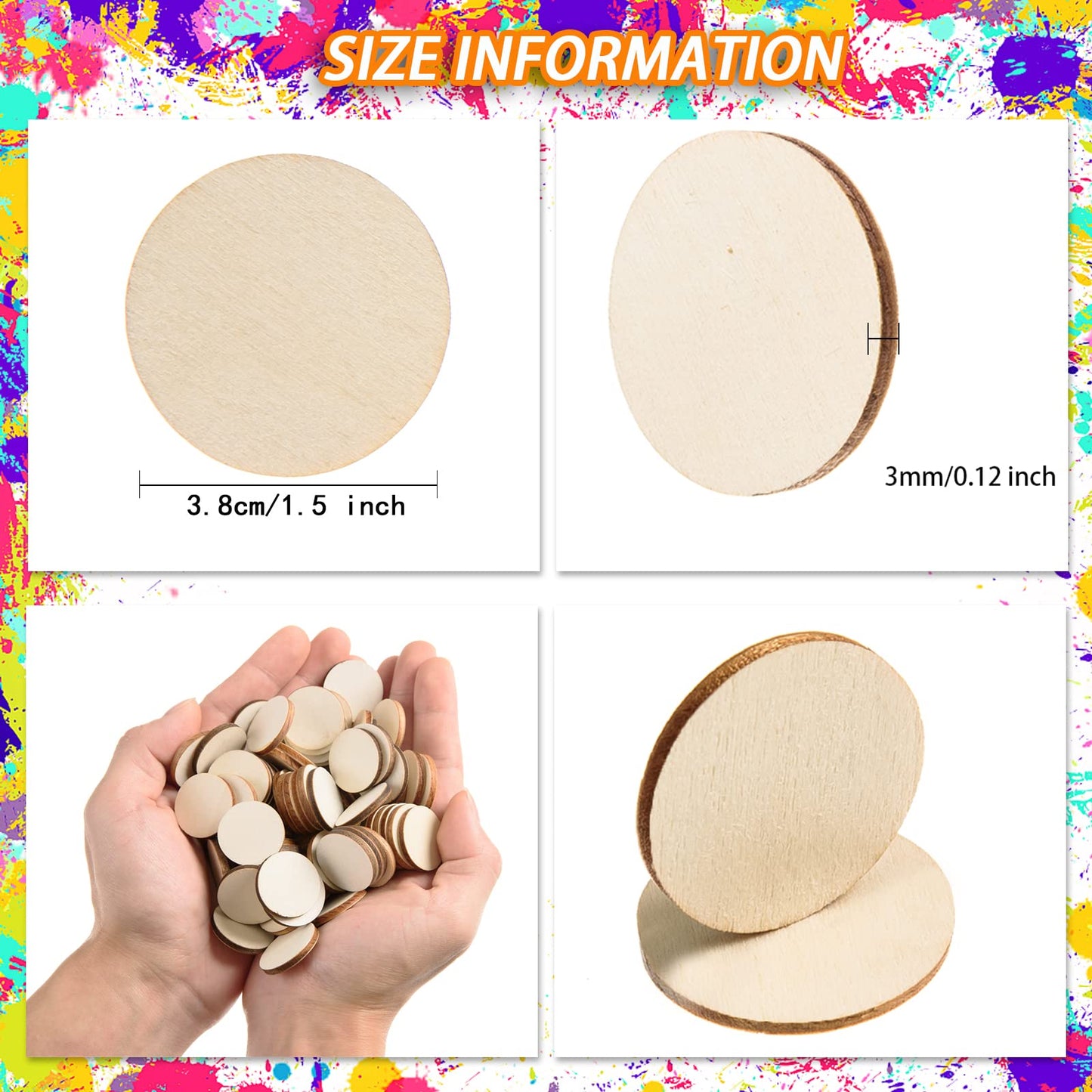 300 Pieces 1.5 Inch Unfinished Round Wood Slices Round Wooden Discs Wood Circles for Crafts Wood Blanks Rounds Cutouts Ornaments Slices for DIY Art Crafts Christmas Decorations