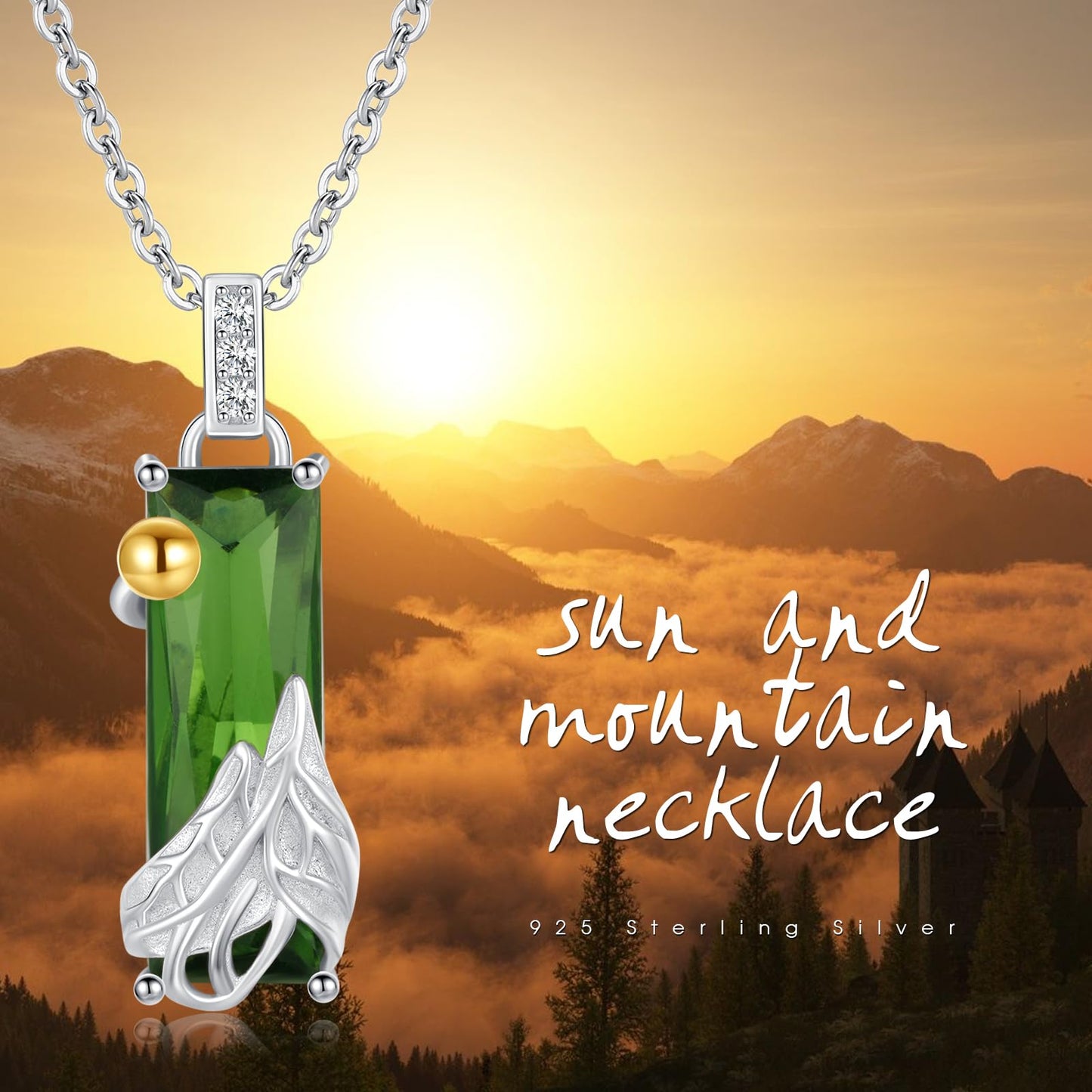 AENEAS Mountain Necklace for Women Sterling Silver Nature Green Crystal Pendant Jewelry Gifts for Women Wife Her