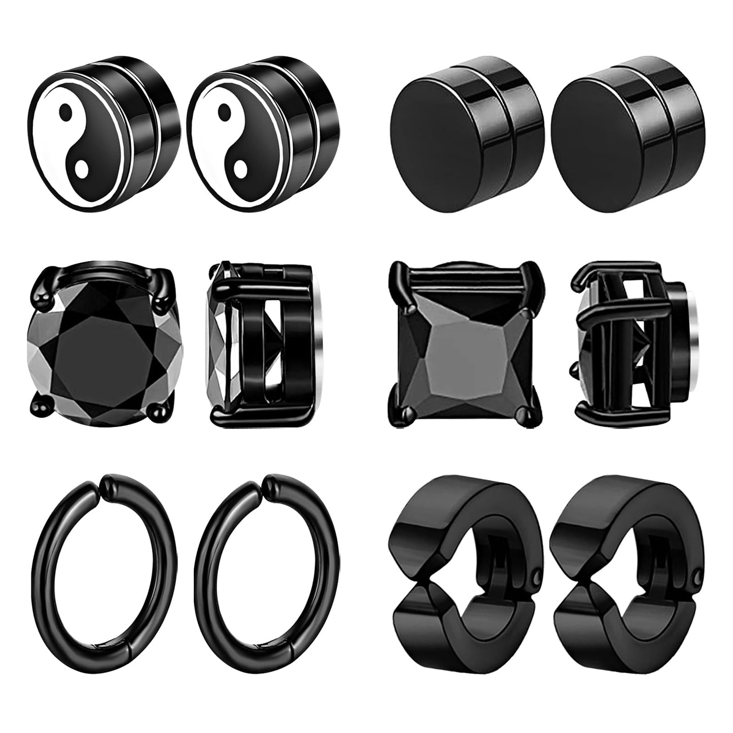 NEWITIN 6 Pairs Stainless Steel Magnetic Stud Earrings for Men Clip on Earring Magnetic Earring Unisex Non Piercing CZ Magnet Studs Diamond Earrings for Women Men