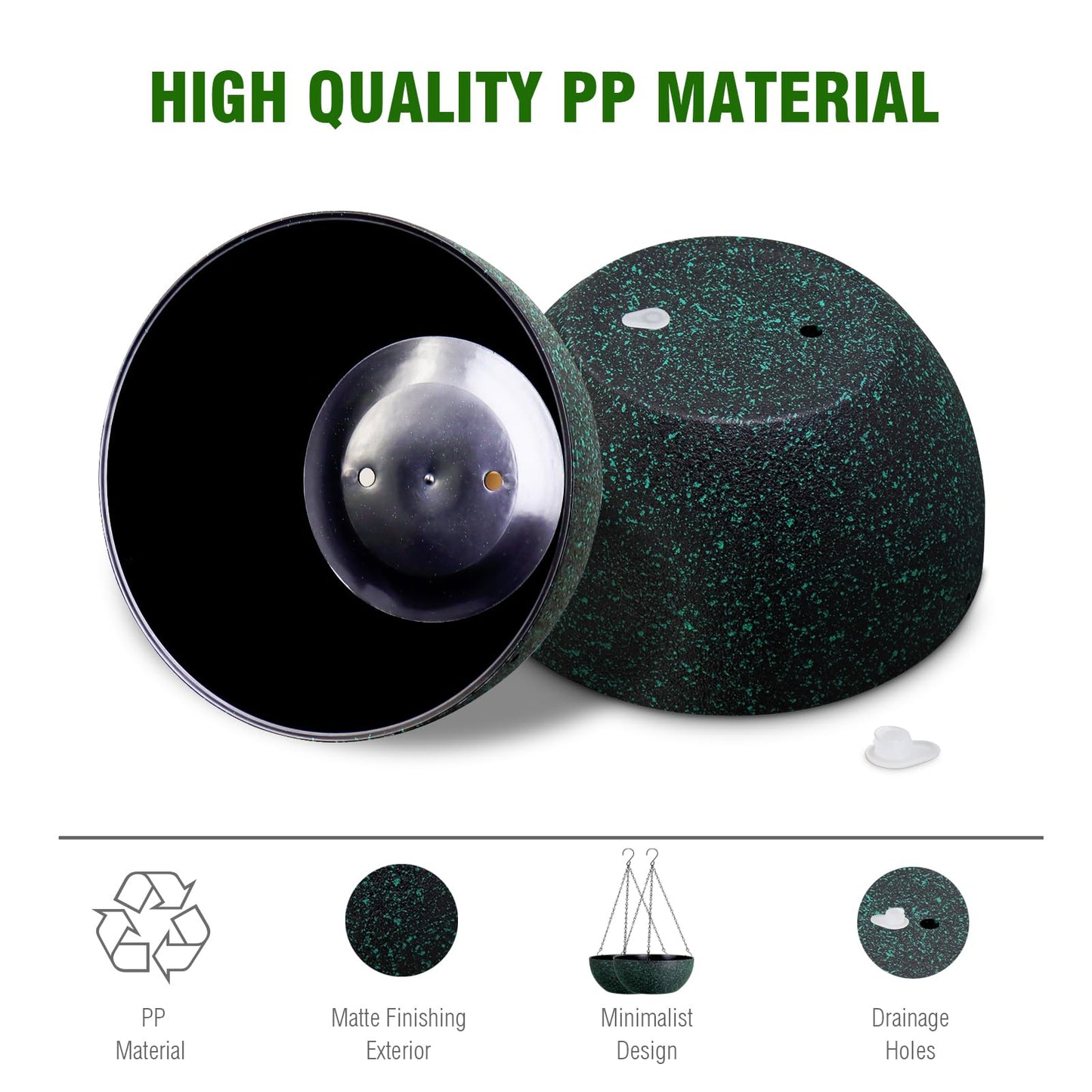WSMKSZ 10inch Hanging Planters for Outdoor Indoor Plants with Drainage Holes and Chain, 2 Pack Round Hanging Flower Pots for Garden Home Porch Decor, Black with Green Speckles