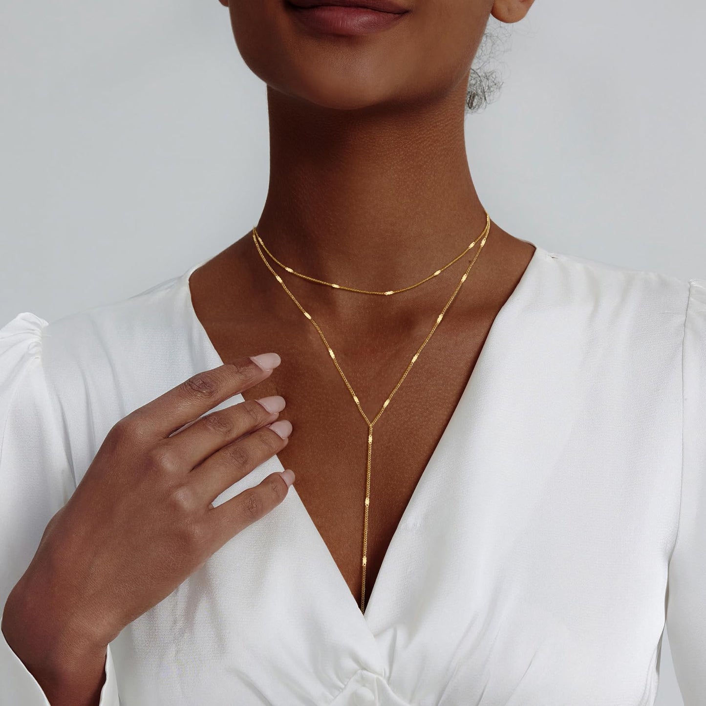 LULII Dainty Long Gold Necklaces for Women Trendy Lariat Y Necklace 14K Gold Plated Layered Chain Drop Necklaces Y-Shaped Necklace Jewelry Gift