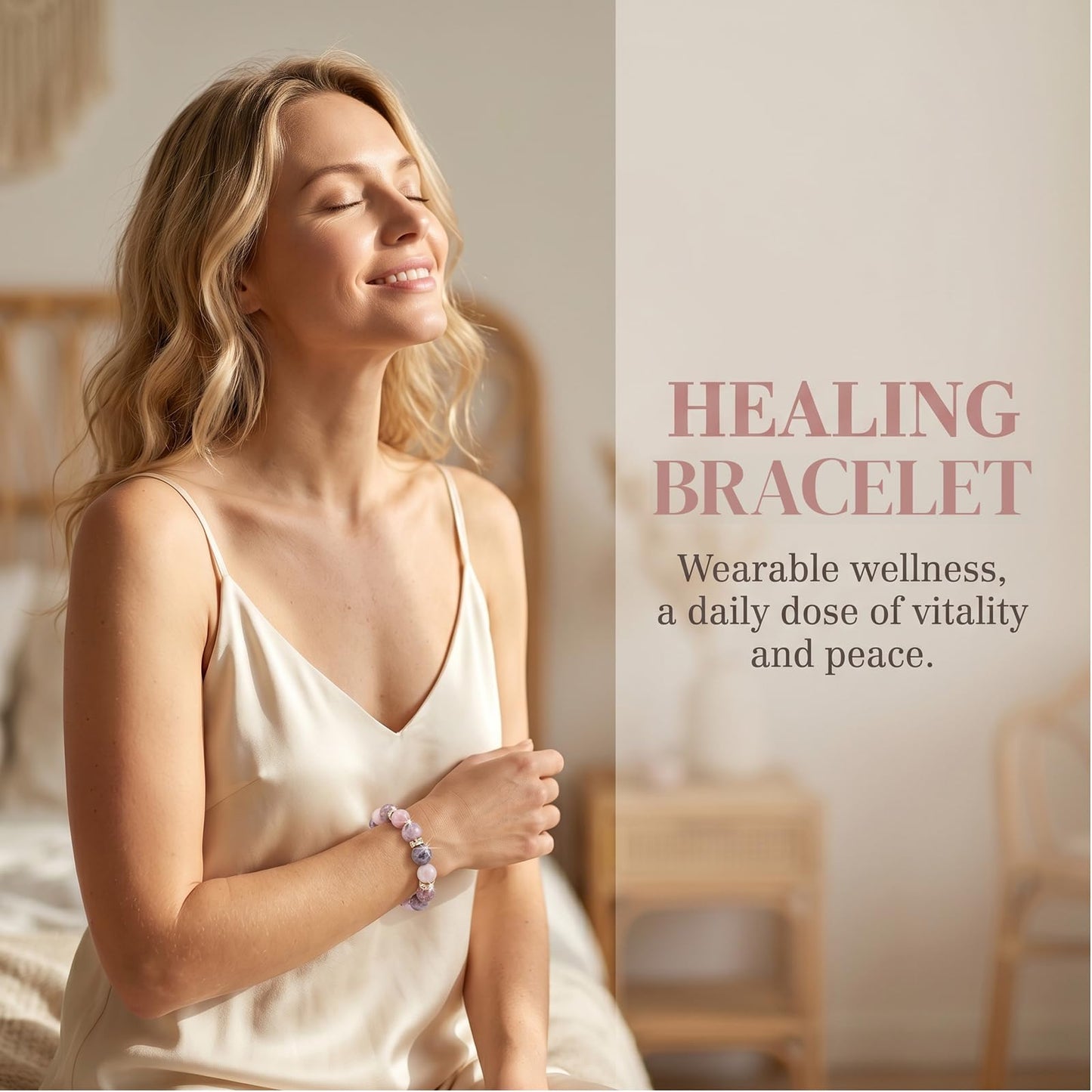 Healing Beaded Bracelet for Women - Rose Quartz & Chakra Crystal Anxiety Stress Relief Bead Bracelets, Calming Stretchy Yoga Meditation Daily Wear Healing Stones Bracelet, Stress Relief Gift for Her