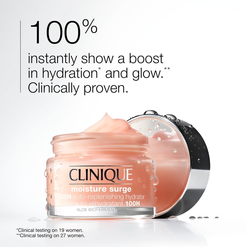 Clinique Moisture Surge 100H Auto-Replenishing Hydrator Oil Free Face Moisturizer | With Hyaluronic Acid, Aloe Bioferment and Vitamins C + E | For All Skin Types | Hydrating + Moisturizing, 4.2 Fl Oz