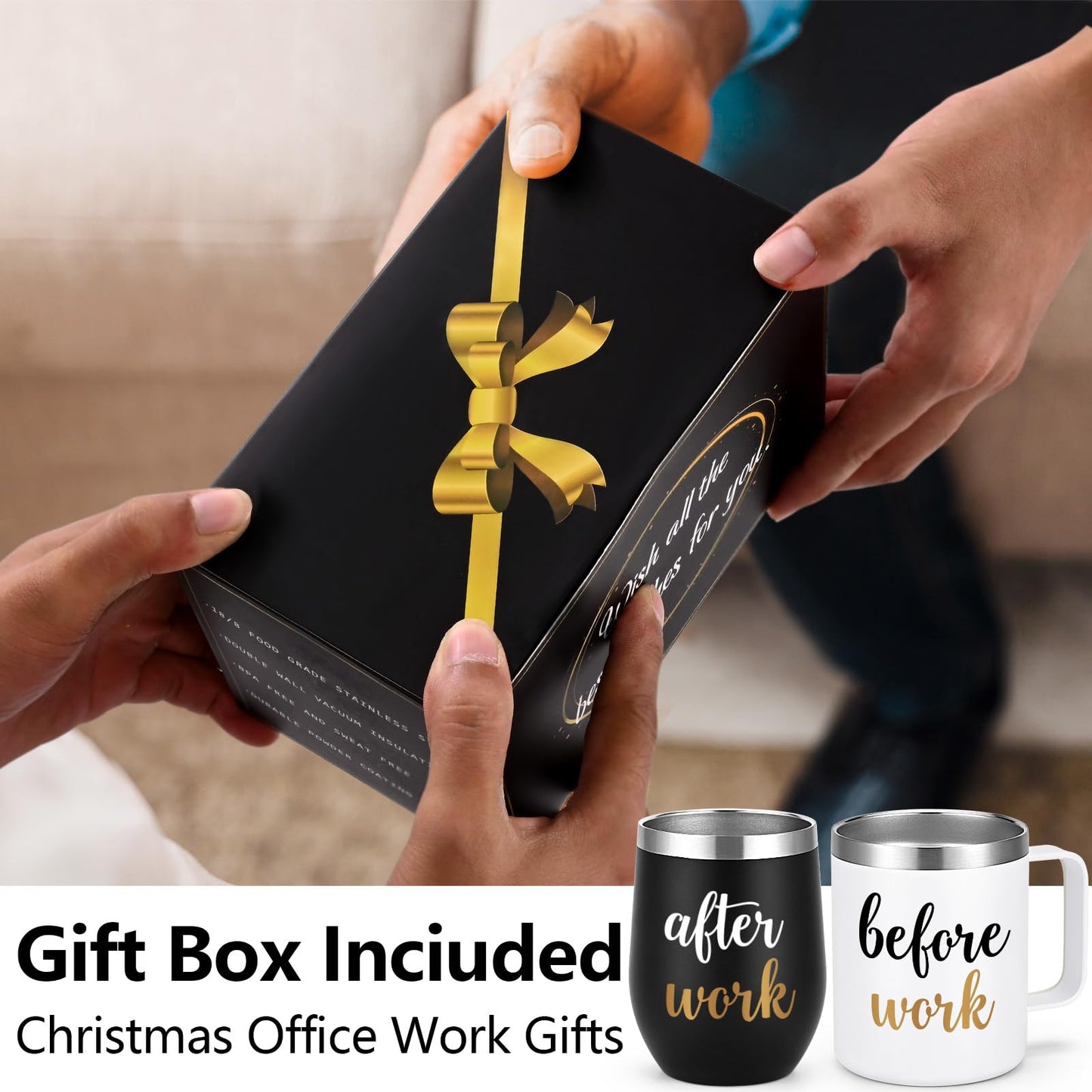 Gtmileo Before Work After Work Gifts Set, Christmas Work Office Gifts for Coworkers Employees Men Boss Manger Leader Male Friends, 12oz Insulated Coffee Mug and Wine Tumbler Set (Black&White)