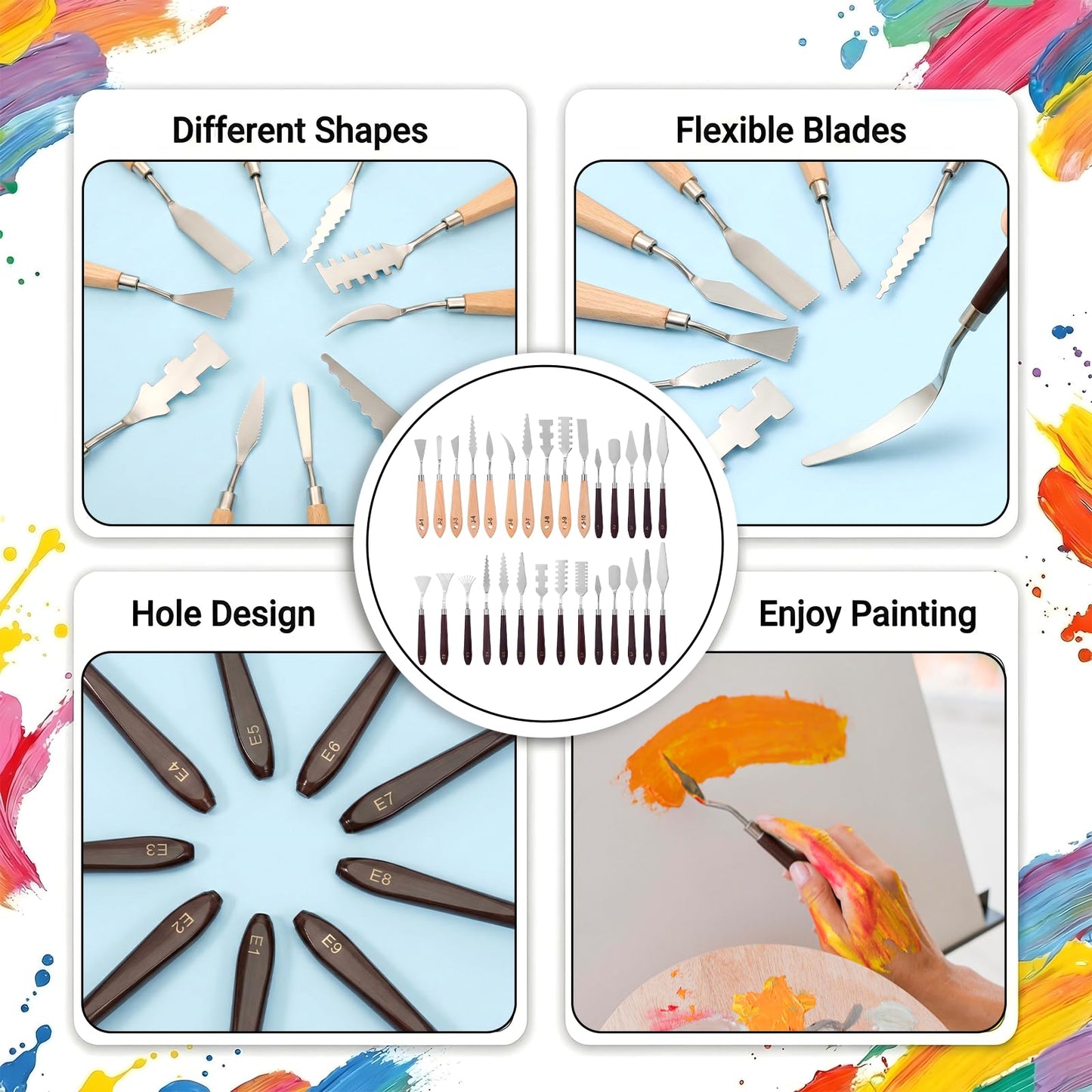 HANLANXUE 29 Piece Palette Knife Set, Numbered Paint Spatula Stainless Steel with Wooden Handle for Acrylic and Oil Painting Textured Art Supplies Canvas