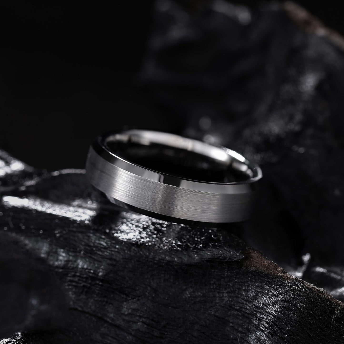 King Will 6mm Men's Gunmetal Gray Wedding Ring - Brushed Matte Surface, Beveled Polished Edge, Comfort Fit Size 11