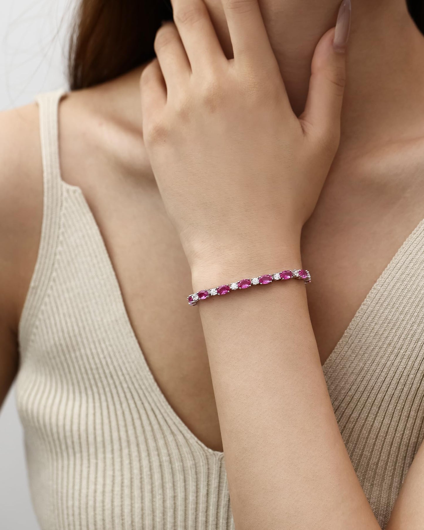 FANCIME Birthstone Bracelets 4mm Sterling Silver Tennis Bracelets Tourmaline Bracelets October Birthstone Birthday Fine Jewelry Gifts for Women 7"
