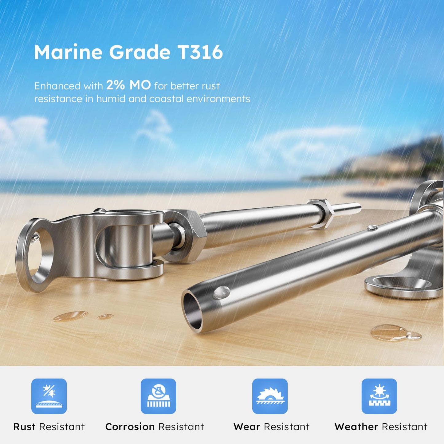 KALLSDY 16 Pairs Stainless Steel Cable Railing Kit Fit 5/32" Wire Rope, Angle 180°Adjustable Swage Toggle Turnbuckle Tensioner and End Fitting, T316 Marine-Grade Cable Railing Hardware for Wood Post
