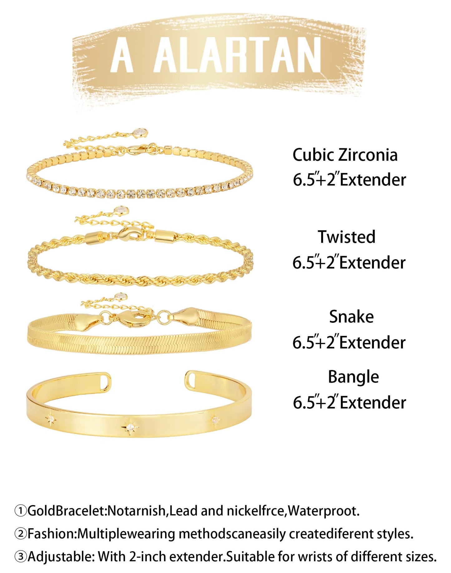 Gold Bracelets for Women 14K Gold Plated Stack Trend Bracelets Charm Paperclip Chain Cuban Link Layered Waterproof Bracelet Dainty Bracelet for Women Jewelry Gifts (Gold)