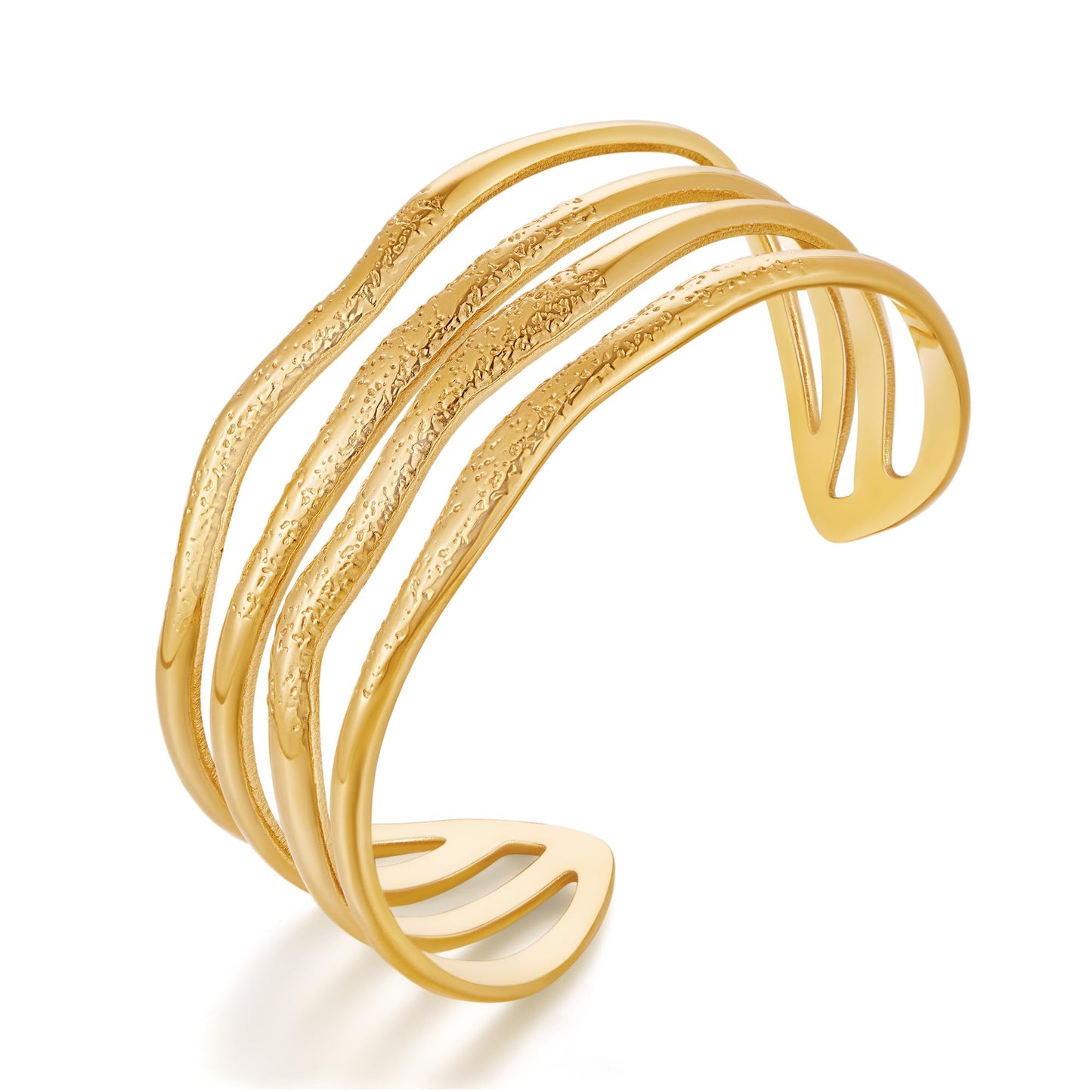TENTMENTISE Bracelet for Women 18K Gold Plated Multi-layer Wire Open Bracelet Wide Bangle Bracelets Irregular Statement Bracelet Gold Jewelry Gifts for Women