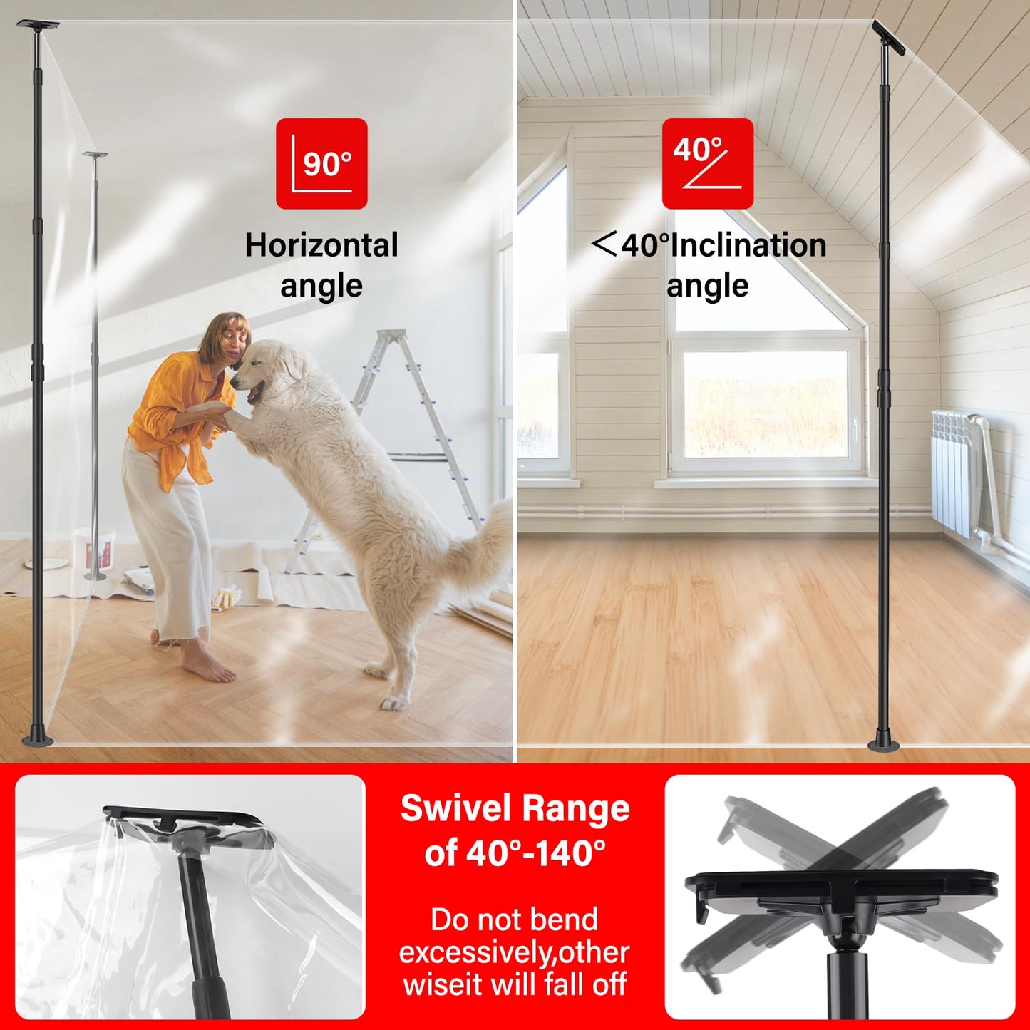 12FT Dust Barrier Poles Kit,Spring Retractable Zipper Wall Poles for Dust Barriers System,Home & Construction,Spring Barrier Loaded Poles for Renovation & Construction Renovation(Exclusive Patent)