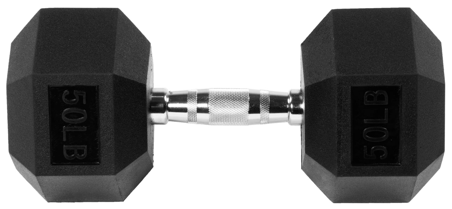 Fitvids Rubber Encased Hex Dumbbell, 50LB Single