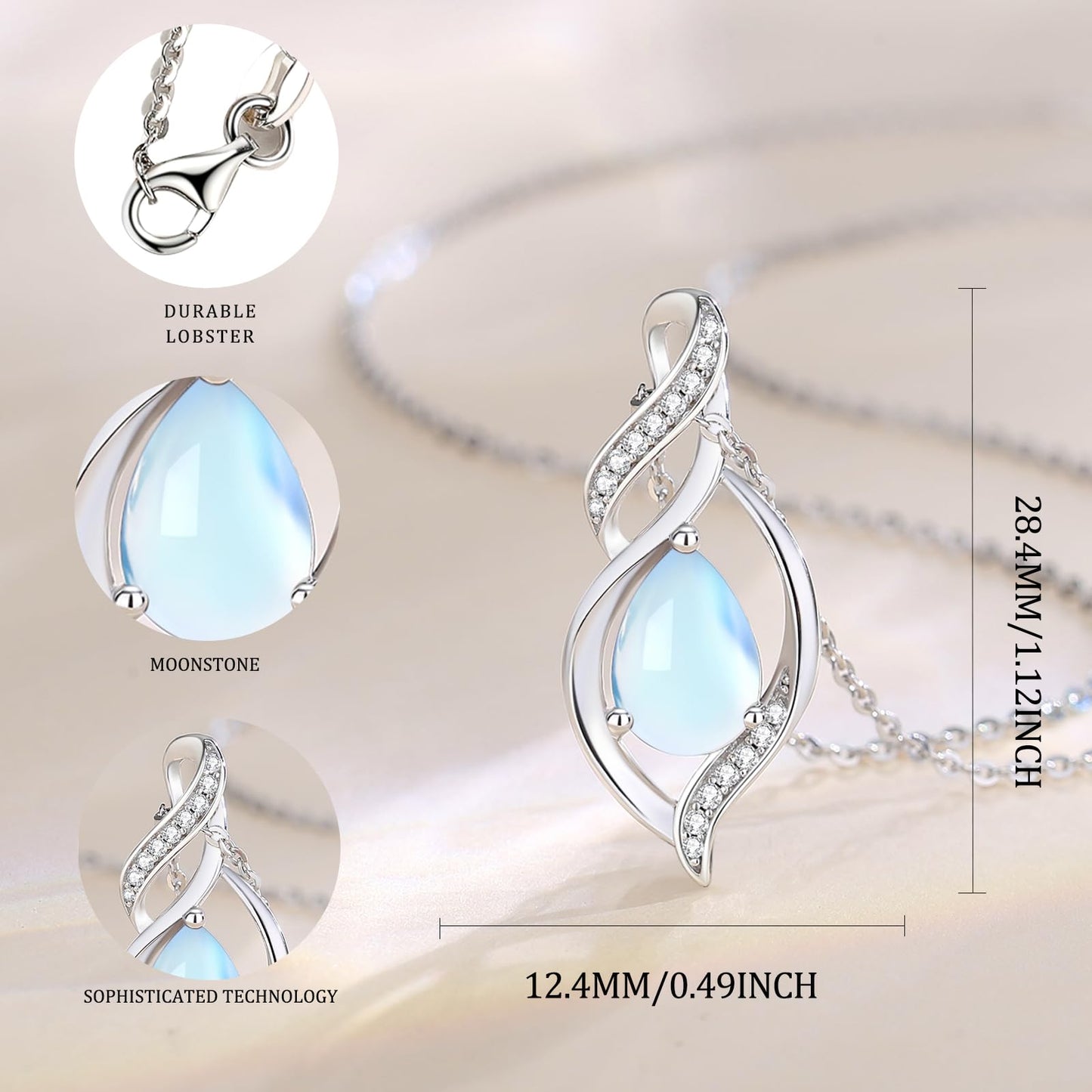 FANCIME June Birthstone Necklace for Women Moonstone Teardrop Necklace Sterling Silver Infinity Love Birthday Gifts for Mom Women Her, 16"+2" Inches