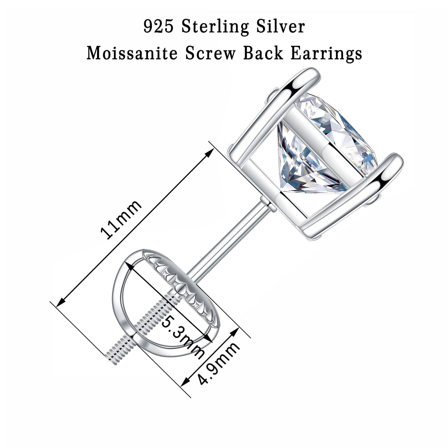 SMILEST 1 ct Moissanite Screw Back Earrings for Men Women, Round Cut Lab Created Earrings 925 Sterling Silver Moissanite Earring Anniversary Birthday Gifts
