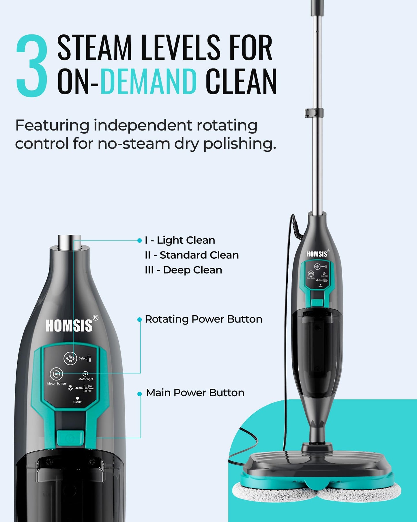 Steam Mop Floor Steamer Scrubber: Hardwood Tile Laminate and Vinyl Hard Surface Floors Scrub Cleaning Machine - Electric Power Spin Mops Wood Floor Cleaners Heavy Duty Scrubbing Mopping