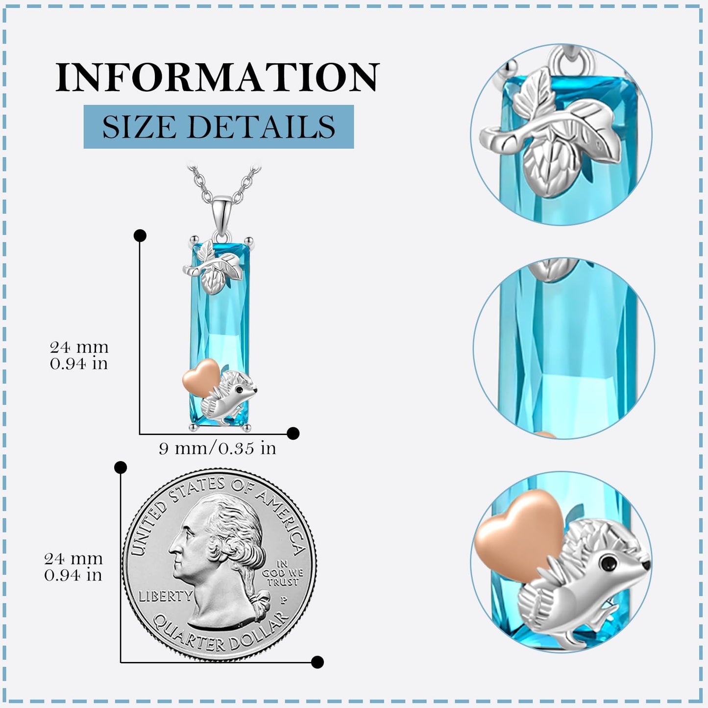 AENEAS Valentines Day Gifts for Women Her Hedgehog Necklace for Women 925 Sterling Silver Blue Crystal Love Heart Jewelry Gift for Animal Lover Women Wife Her