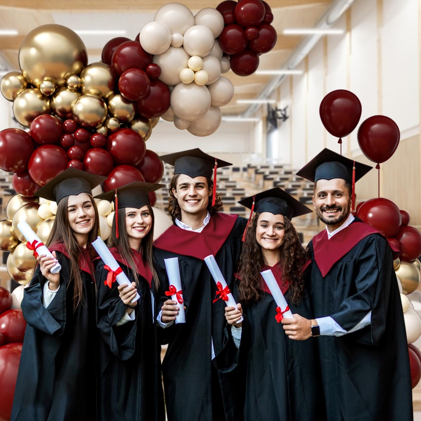 Burgundy Balloon Garland Arch Kit with Burgundy Maroon Sand White Metallic Gold Nude Balloons for Maroon and Gold Graduation Bridal Shower Party Birthday Decorations