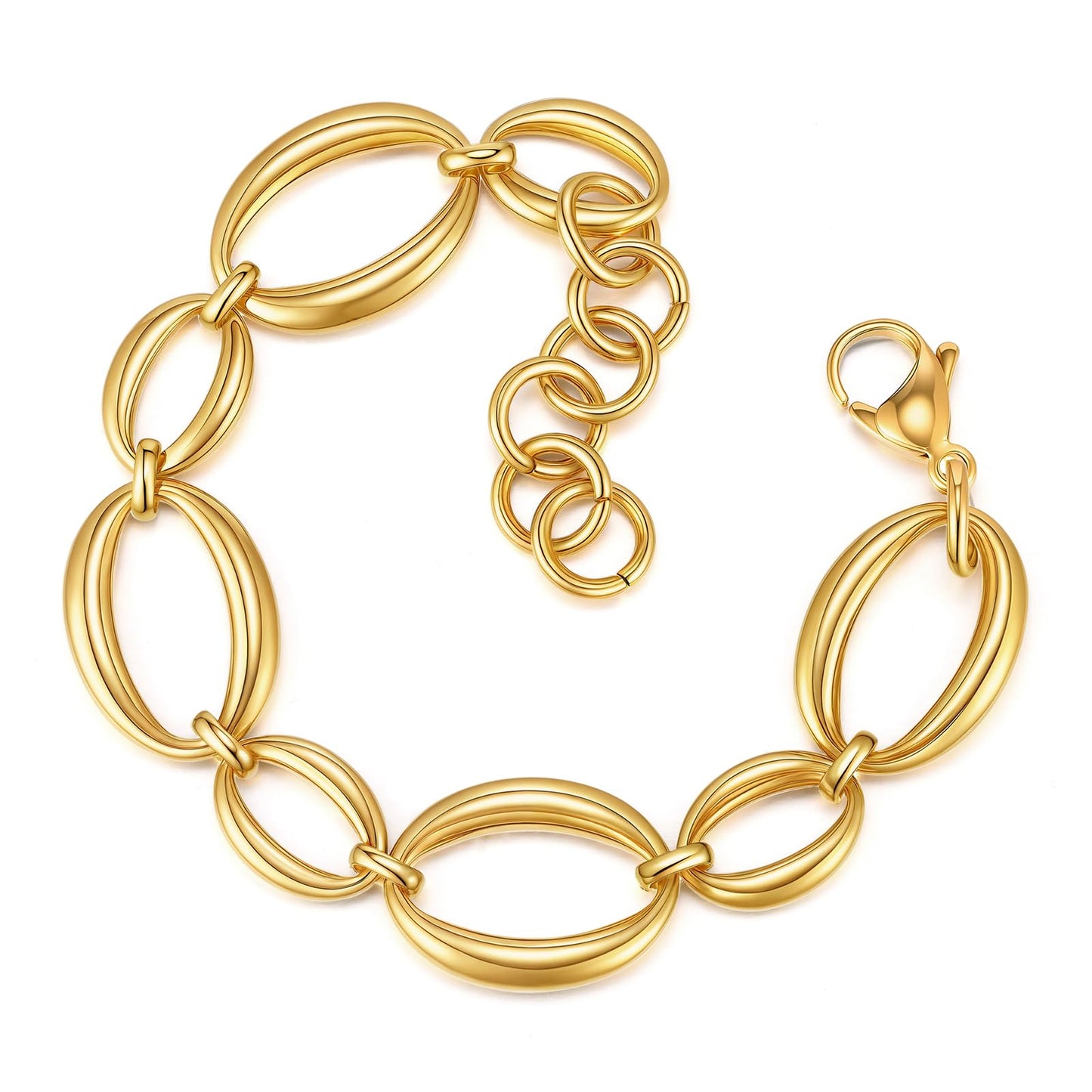 Chunky Gold Bracelets for Women - 18K Gold Plated Cuban Link Bracelet, Stainless Steel Non-tarnish Waterproof Thick Chain Trendy Jewelry Gifts, Christmas Valentines Prom Birthday Gift for Girlfriend