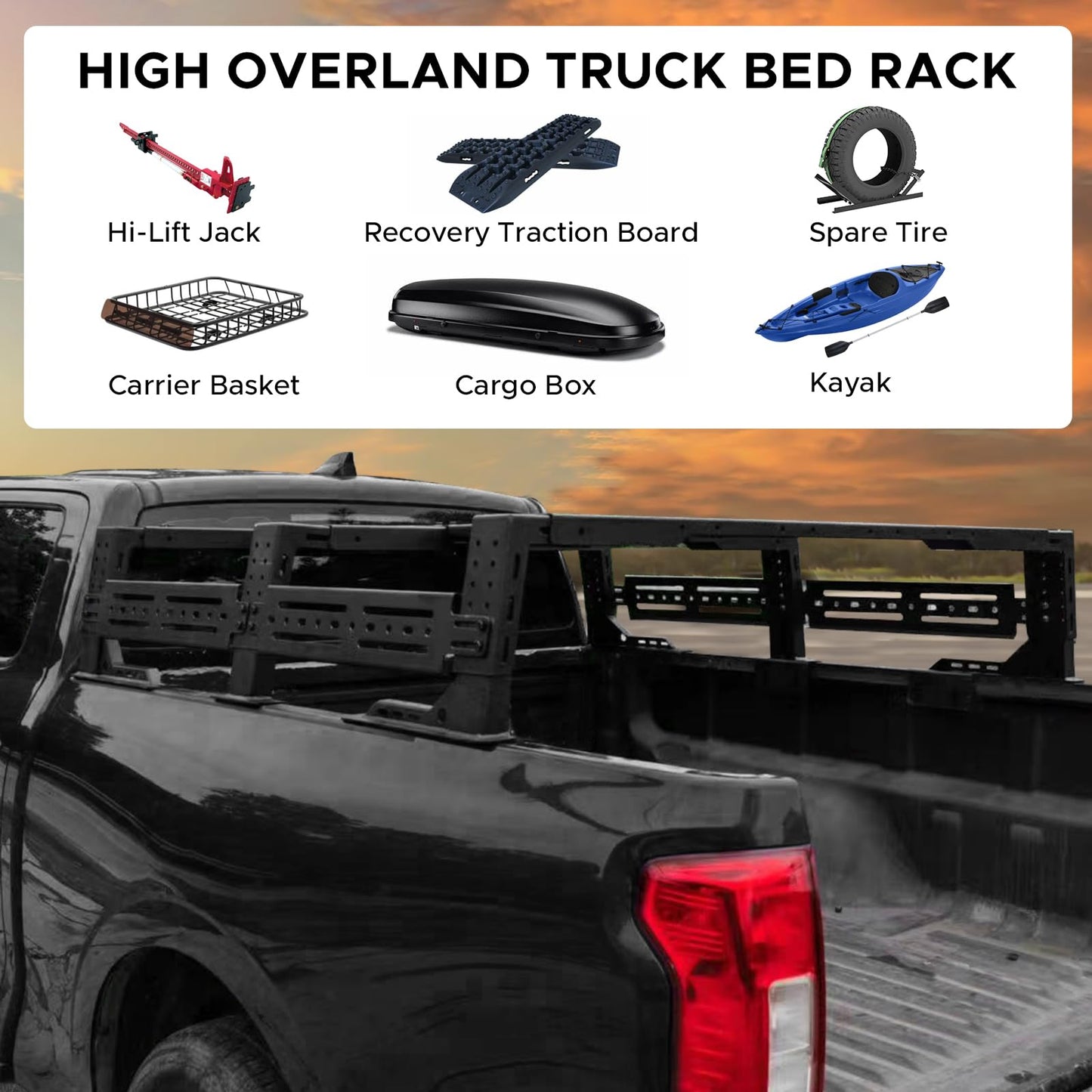Partree 13"-18.5" High Overland Bed Rack for Fit for Ford F150 & Chevy Silverado 1500/Gmc Sierra 1500 & Dodge Ram 1500 & Tundra & Tacoma Full-Size Trucks w/Bed Rails Truck Bed Rack Back Cargo Carrier