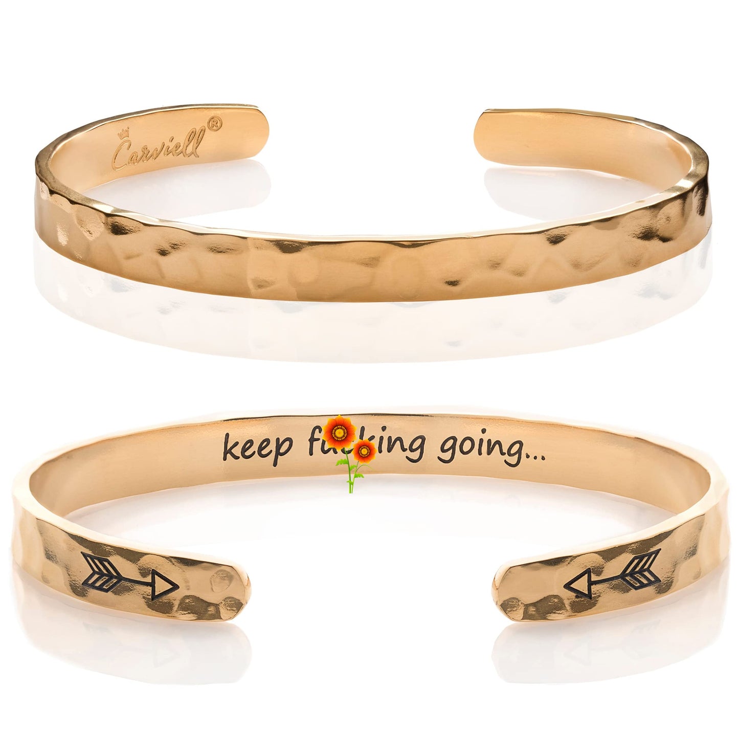 Carviell Inspirational Gold Bracelets for Women, Miscarriage Gifts for Mothers, Womens Bracelet, Personalized Motivational Gifts Jewelry, Engraved Hammered Cuff Keep Going