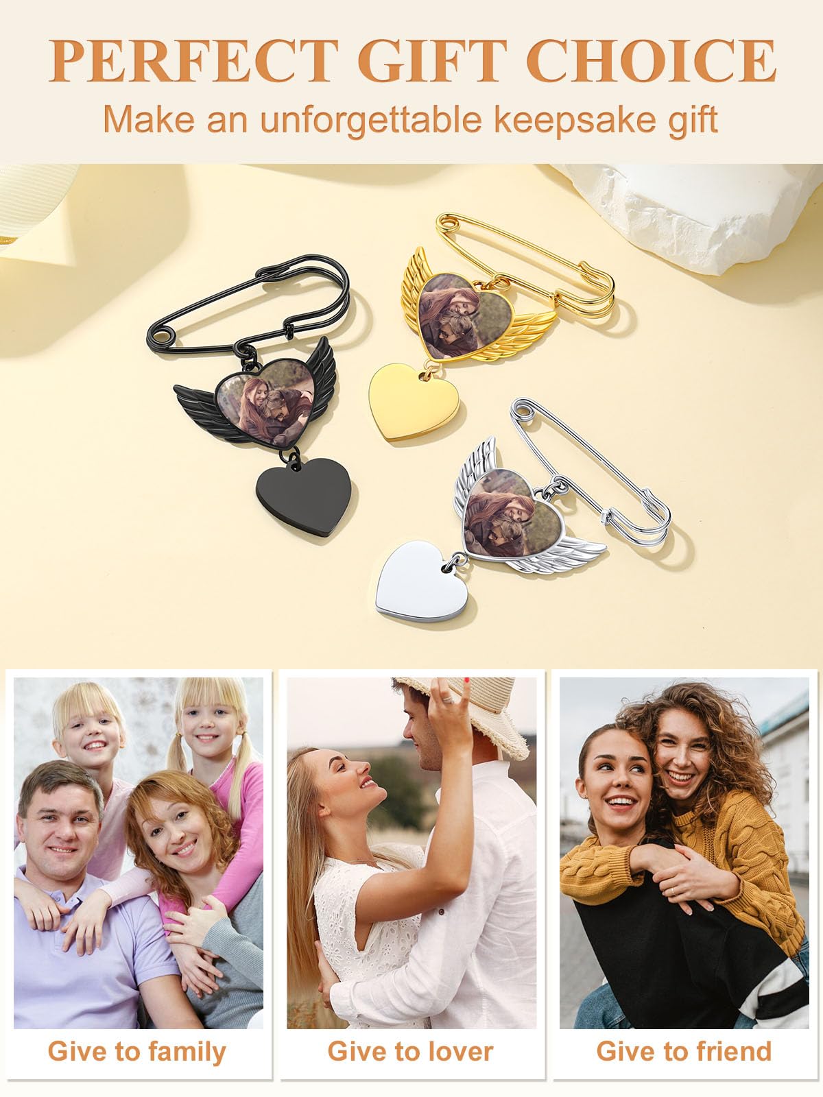 Custom4U Wedding Charms for Bouquet Custom Pictures Customized Photo Pins Heart Shaped Memory Charms Funeral Boutonniere