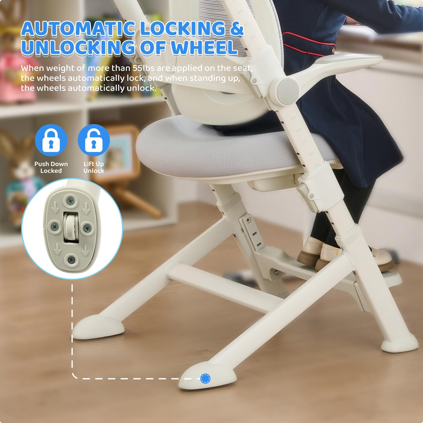 ERIYA Kids Desk Chair,Ergonomic Chair: Breathable Mesh Back, Adjustable Seat, Flip-Up Armrests, Footrest, Lumbar | Ideal for Kids, Petite Adults – Ultra-Comfy for Study/Work (Grey)