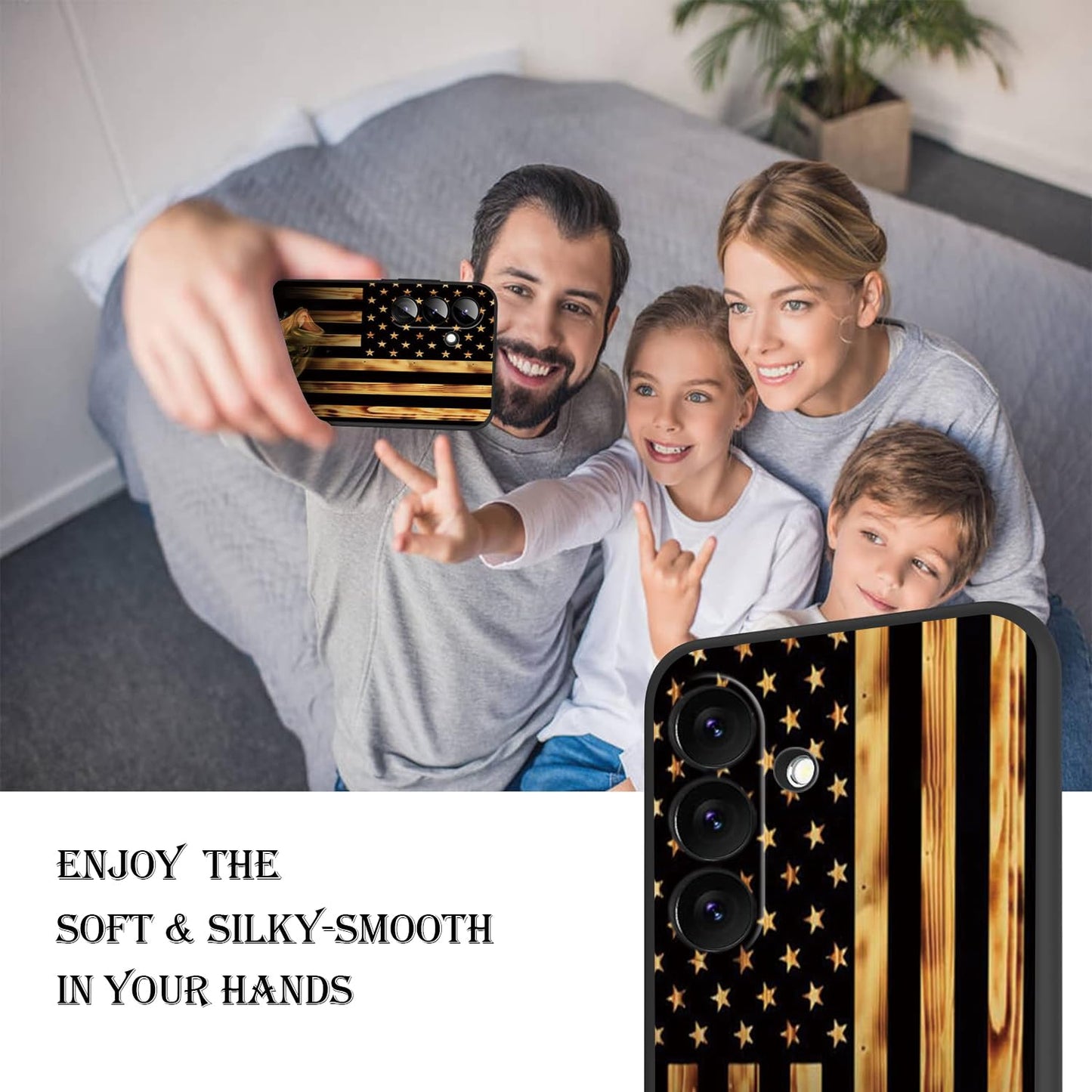 HQUSZPT Phone Case Compatiable for Samsung Galaxy S25 FE 5G,Slim Shockproof Protective Cover for Man Women Girl Boy Children,Wood Grain American Flag Fish