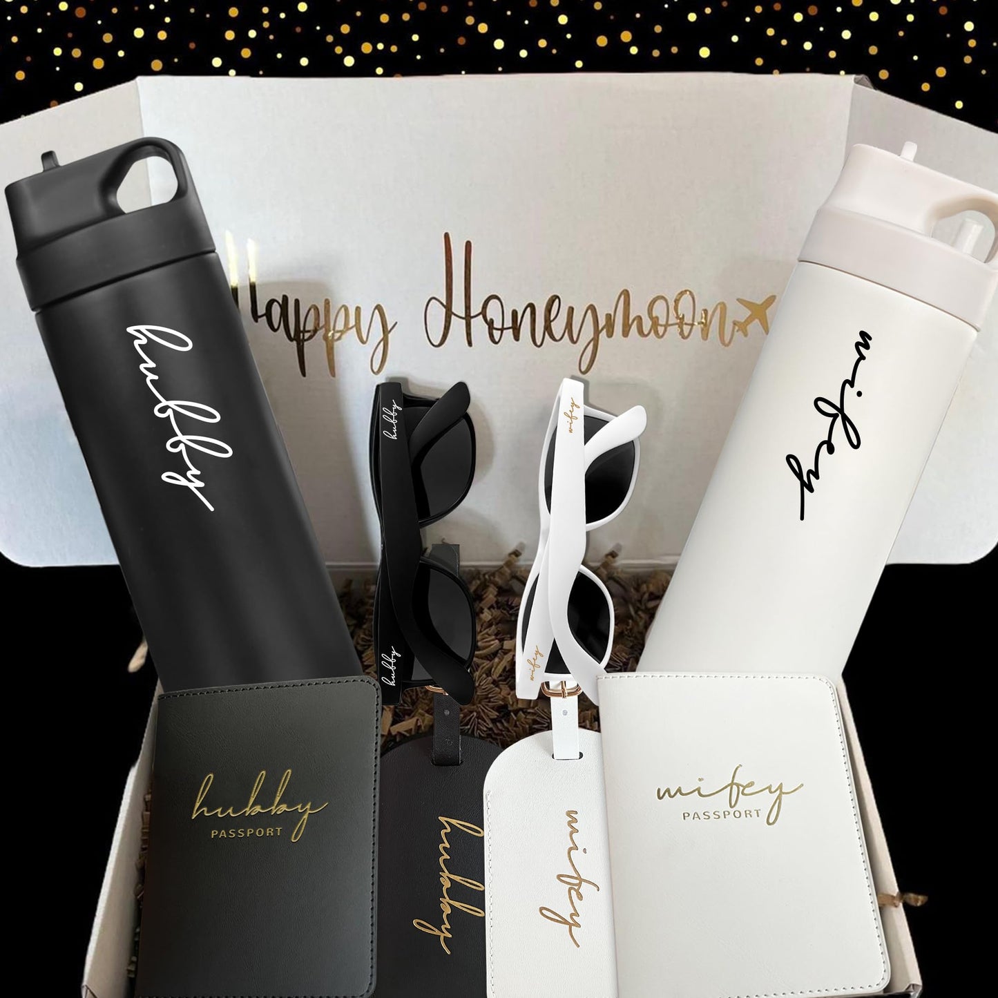 Mr&MrsGifts Husband and Wife Gifts Cups, Set of 2 Honeymoon Essential Mugs, Bridal Shower Gifts, Engagement Gifts for Couples - 16oz Double-Walled Insulated Cups for Weddings(XZ-HW)