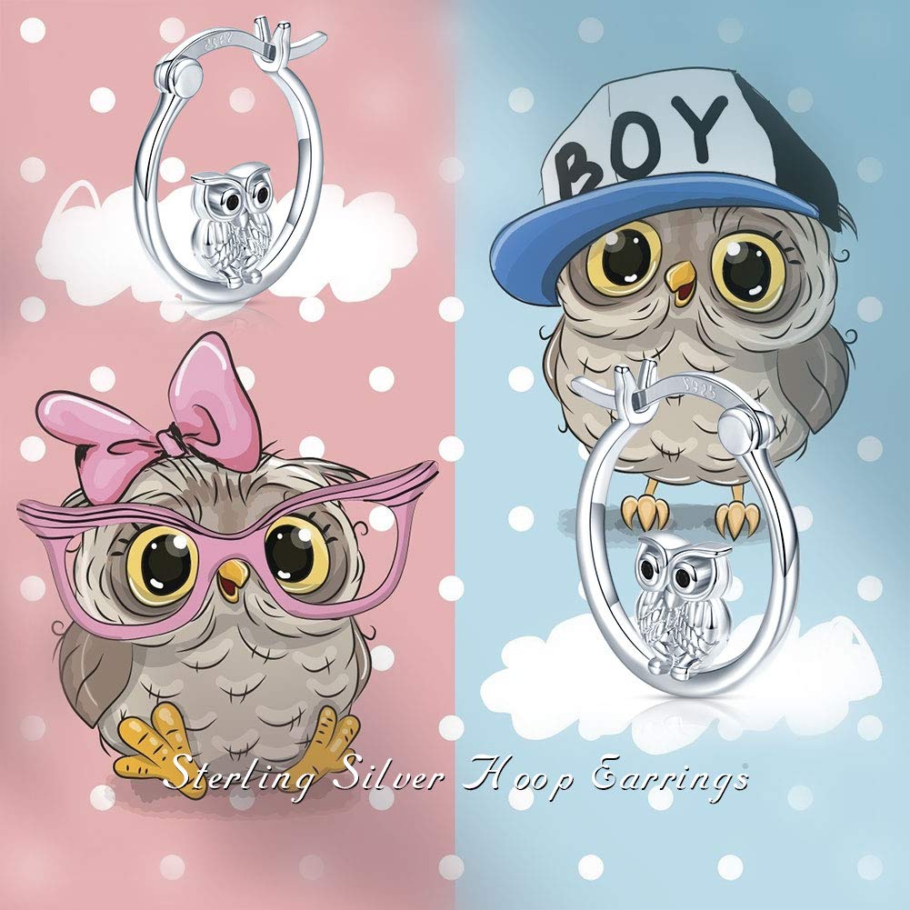 Silver Owl Hoop Earrings for Women 925 Sterling Silver Small Owl Huggie Hoop Earrings Jewelry Graduation Gifts