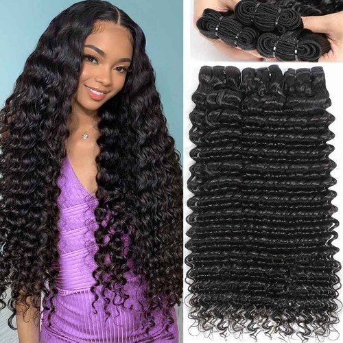 Troskamar Deep Wave Human Hair Bundles 12A Brazilian Deep Curly 3 Bundles for Black Women 18 20 22 Inch 100% Unprocessed Wet and Wavy Bundle Human Hair