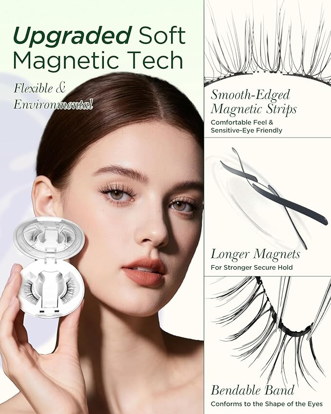 BEYELIAN Magnetic Eyelashes with Applicator, Upgrade Soft Magnetic Lashes Portable Magnetic Eyelashes Natural Look, Reusable, No Glue Needed Fales Eyelashes AJH055 (All-In-One & Comfortable)