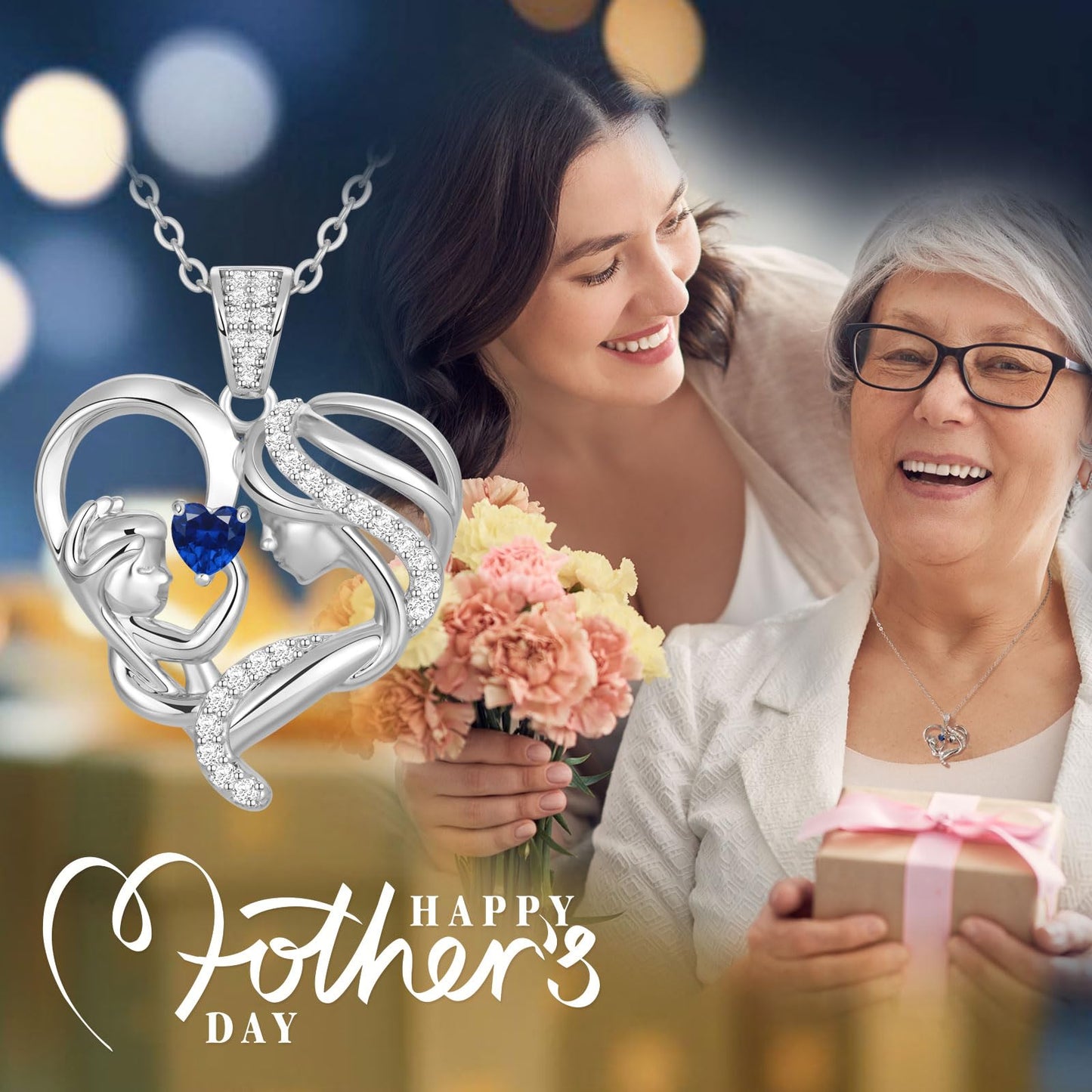 Zifeel Mothers Day Gifts for Mom Wife Her Grandma, S925 Sterling Silver Birthstone Necklaces Jewelry for Women, Mother's Day Love Heart Pendant Necklace for Anniversary Birthday Christmas Day