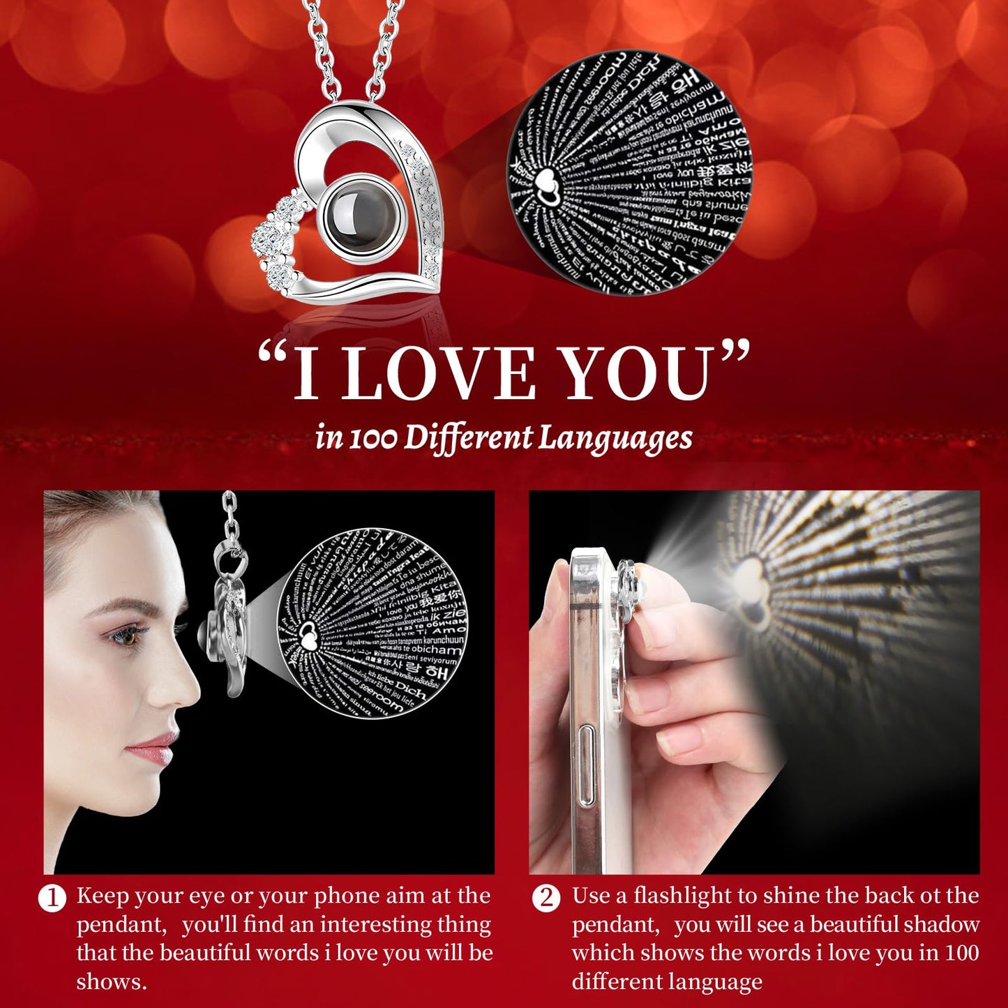 Lebana Preserved Red Real Rose with I Love You Necklace, Mothers Day Gifts for Mom Women Her Wife Girlfriend Grandma Birthday Mothers Day Valentines Christmas Anniversary Romantic-Red