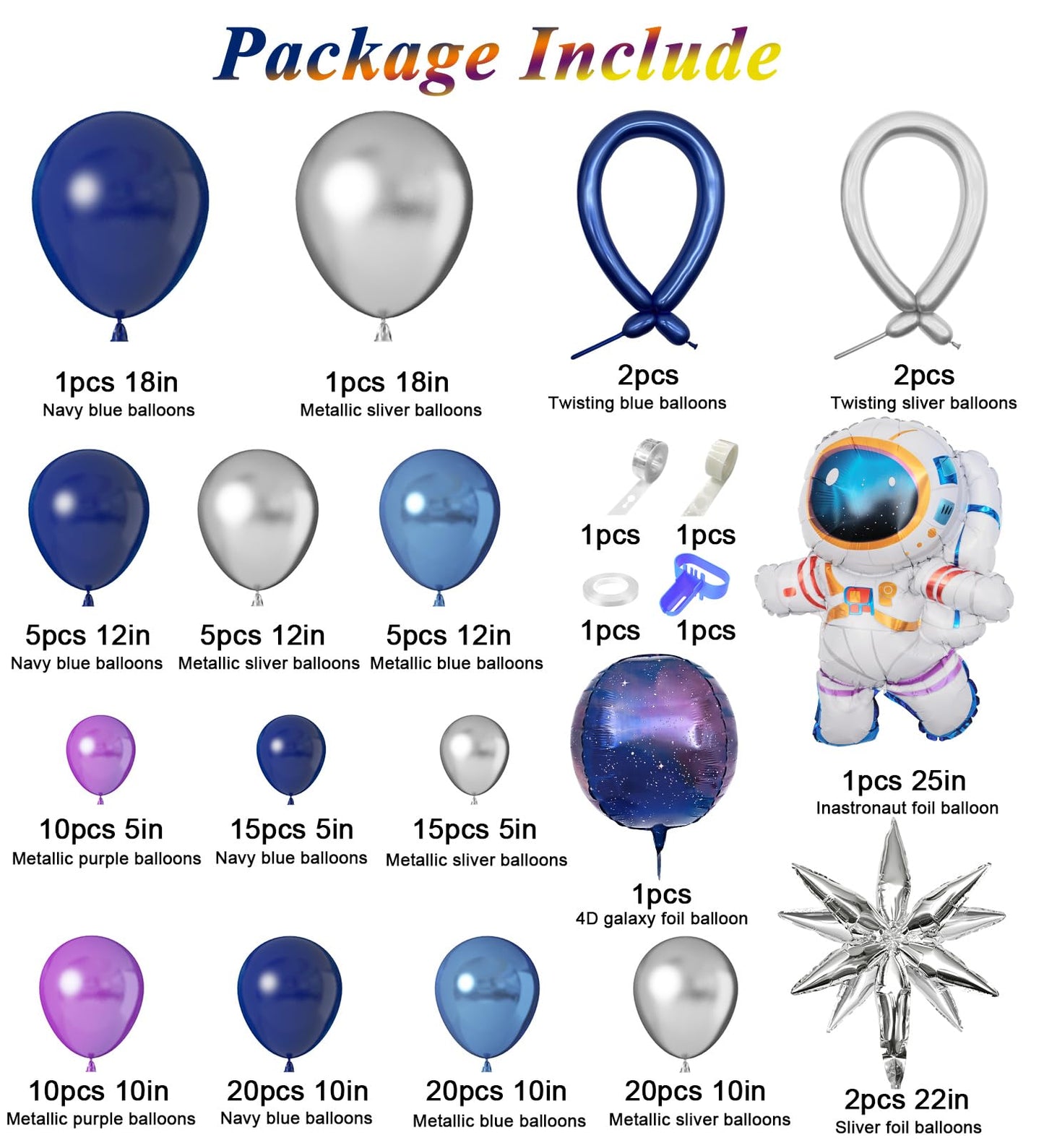 Amandir139pcs Space Balloon Garland Arch Kit Outer Space Birthday Decorations with Blue Purple Silver Galaxy Astronaut Foil Balloons for Boys Themed Birthday Party Decoration Supplies