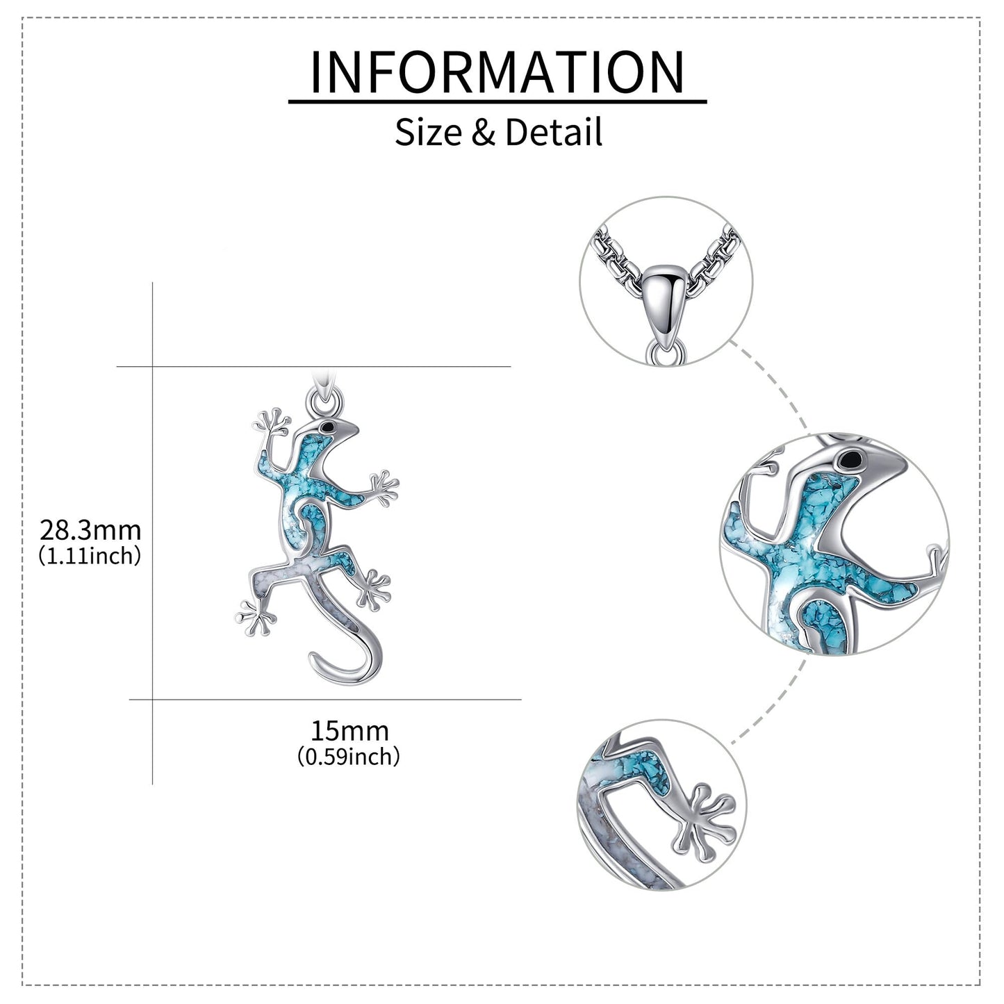 HKPATOP Gecko Necklace 925 Sterling Silver Turquoise Gecko Pendant Necklace Lizard Jewelry Gifts for Women Men