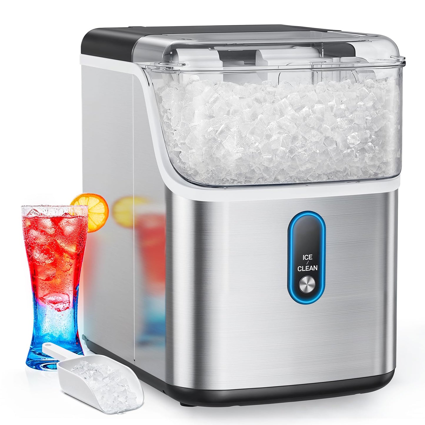 Nugget Ice Maker Countertop, HOMEZAY Pebble Ice Maker with Soft Chewable Pellet Ice, 33 lbs per Day, Compact Ice Machine with Self-Cleaning & LED Indicator for Home, Kitchen, Camping, RV, Office