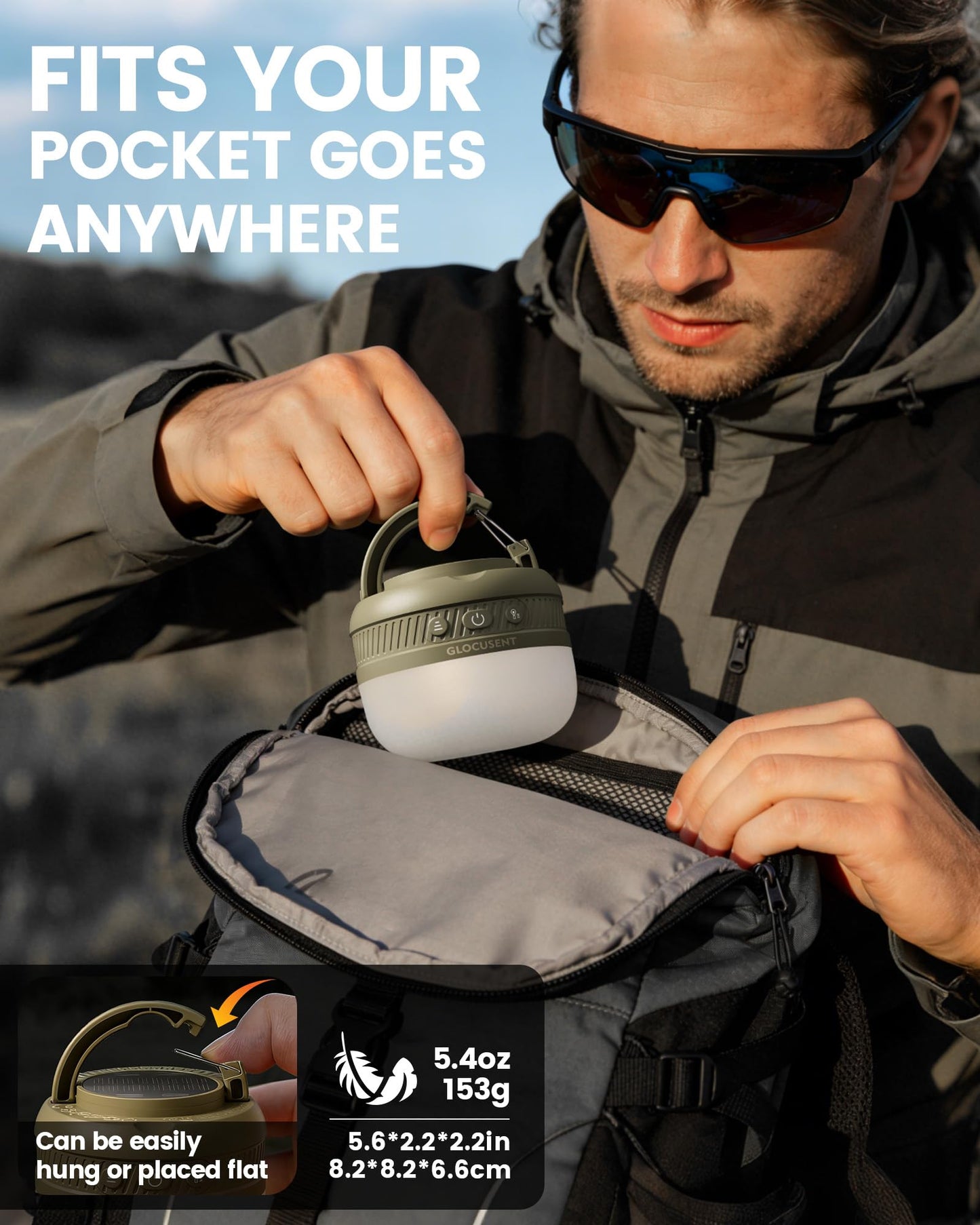 Glocusent Camping Lights Rechargeable, 5000mAh 120H Runtime, Led Camping Lantern with 5 Brightness 3 Modes & SOS, IPX5 Waterproof, Pocket Lanterns for Power Outages, Emergency Light, Camping