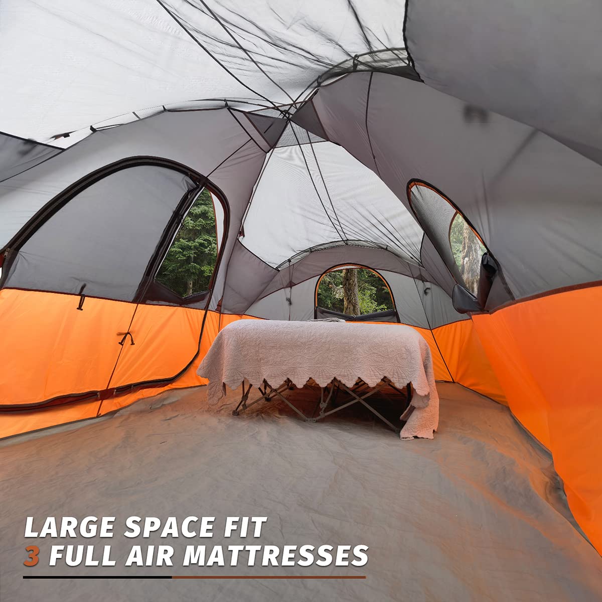 UNP Camping Tent 10-Person-Family Tents, Big, Easy Up, 5 Large Mesh Windows, Double Layer, 2 Room, Waterproof, Weather Resistant, 18ft x 9ft x78in (Orange)