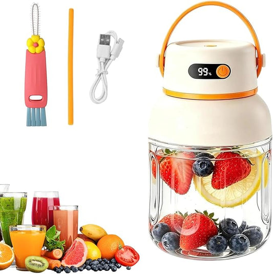 Portable Electric Juicer Cup with Zero Cord Hasslem, USB-C Rechargeable Electric Blender with Straw, Easy Clean & Leakproof, Wireless Juicer Cup for Home Gym Office Outdoor (800ml)