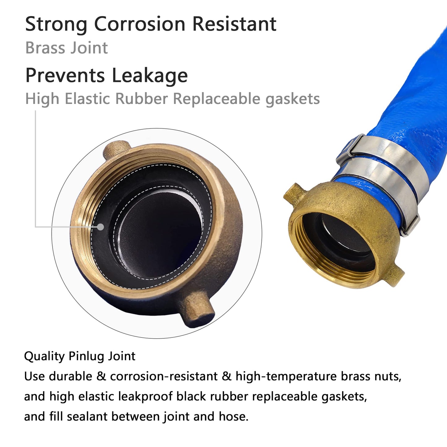 DAVCO 1.5" ID × 50 ft Pool Backwash Hose, Heavy Duty Reinforced Blue PVC Lay Flat Water Discharge Pump Hoses For Swimming Drain Pools and Clean Filters, With Aluminum Pin Lug Fittings
