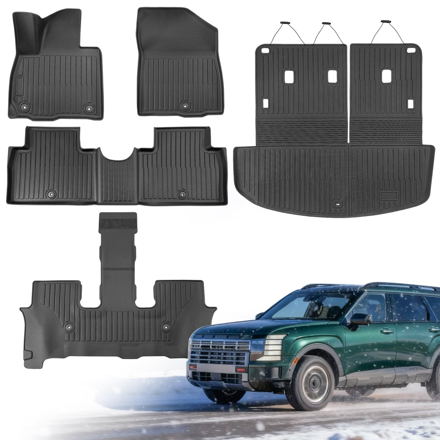 for Hyundai Palisade 2026 (Gas Only, 7/8 Seat) Floor Mats, Custom Fit All Weather Rubber TPE Floor Liners with Cargo Liner & 3rd Row Seat Back Protector, for Hyundai Palisade 2026 Accessories