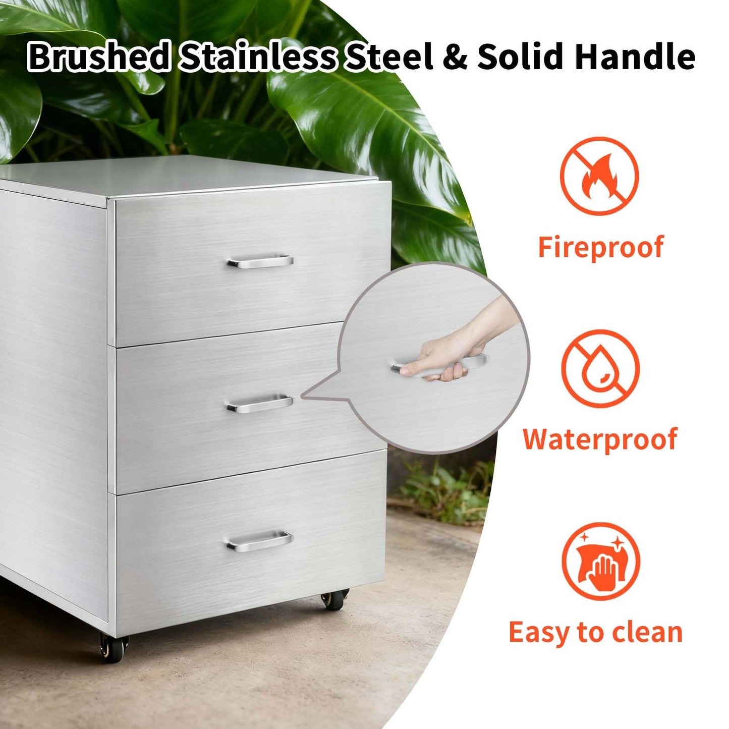 JIEJIN Outdoor Kitchen Drawers Stainless Steel Triple BBQ Island Drawer Flush Mount Outdoor Kitchen Cabinets with Handles with Wheels for Outdoor Kitchens or BBQ Island Patio Grill Station, Silver