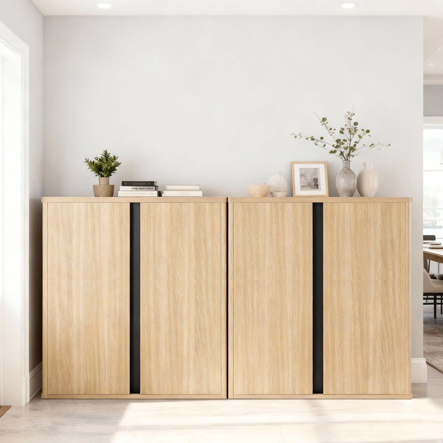 KISLOT 63" Sideboard Buffet Cabinet with Storage Modular Accent Display Kitchen Storage Cabinet Wood Coffee Bar Console for Living Room, Hallway, Kitchen, Dining Room,Natural Oak