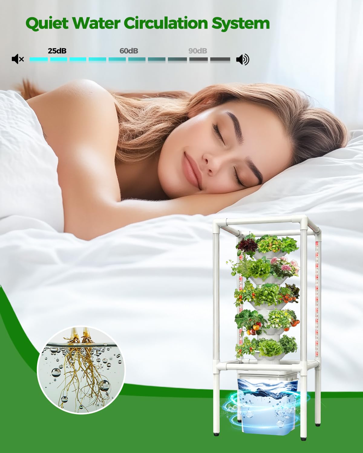 SJZX Hydroponics Growing System, Hydroponic Tower with Full-Spectrum Grow Lights, 5 Tiers Indoor Outdoor Garden Planter, Vertical Home Gardening Germination Kits for Vegetables, Fruits, Herb (25 Pods)