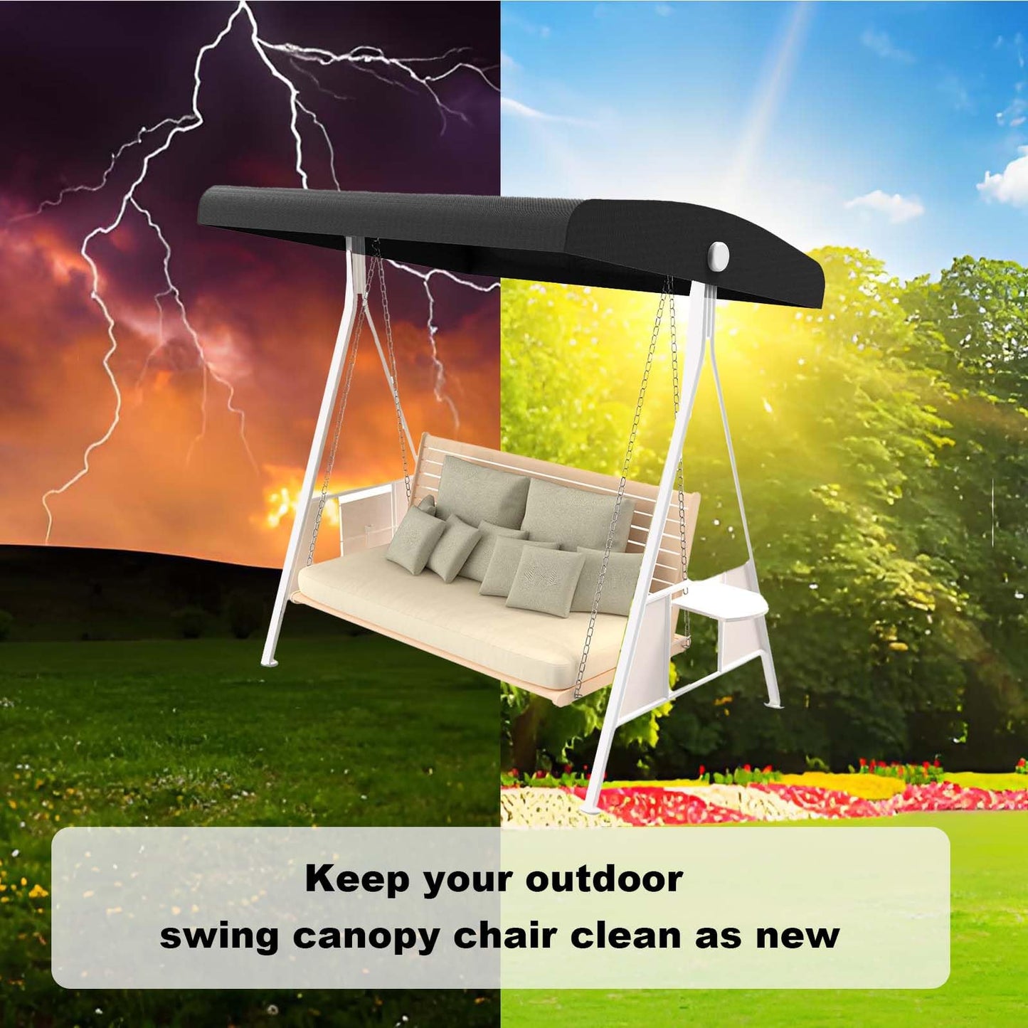 Outdoor Swing Canopy Replacement Top Cover, Universal Patio Swing Covers 3 Seater, Waterproof Replacement Canopy Outdoor Furniture Cover for Garden Patio Porch Hammock (Black, 55.9"L x 47"W x 7-9"H)