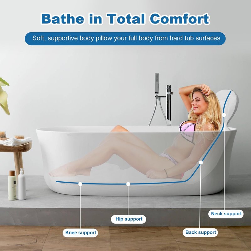 Luxury Full Body Bath Pillow for Bathtub - Bath Pillows Mat & Cushion for Bathtub Headrest Neck Shoulder Support White