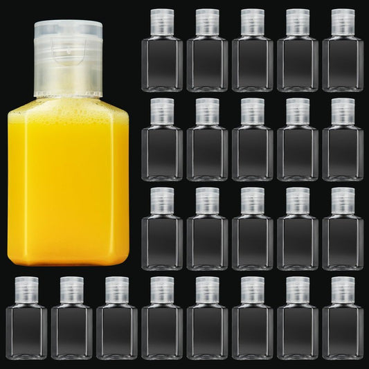 APACALI 100PCS Plastic Travel Bottles 1oz Mini Shampoo Bottles Small Empty Bottles Refillable Cosmetic Containers with Flip Cap Clear Portable Small Bottles for Liquid, Lotions, Toner, Body Soap