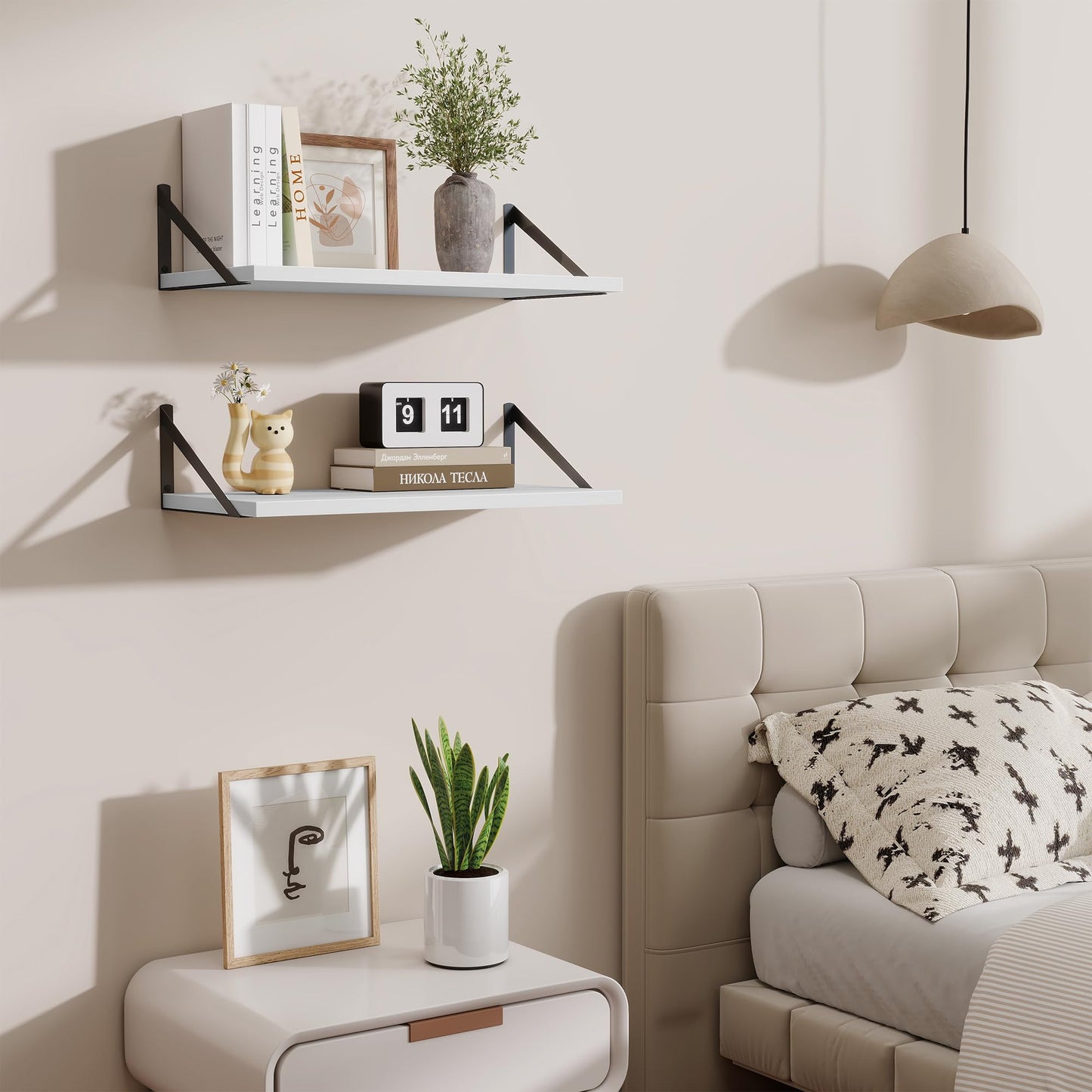 Acovy Deep Floating Shelves,24" Wx10 D Floating Shelf for Wall Set of 2,Hanging Storage Shelf with Metal Brackets,Wide Display Wall Shelves for Living Room,Bedroom,Bathroom,Kitchen,White