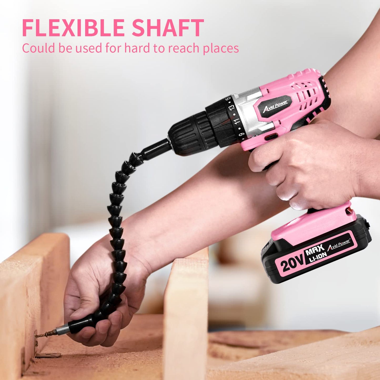 AVID POWER 20V Cordless Drill Set for Home DIY & Beginner Projects - Lightweight Power Drill with Battery Charger & 22 Bits, Variable Speed, 3/8" Keyless Chuck, Ideal for Furniture Assembly (Pink)